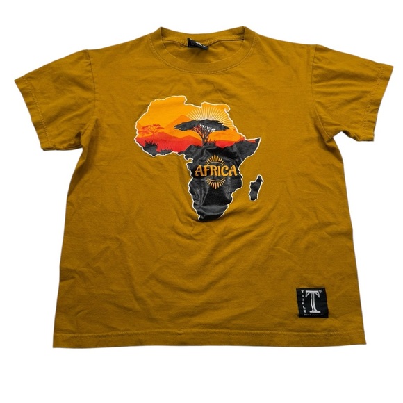 Triple T Brand Women’s Mustard Yellow Africa Print T-Shirt Med 100% Cotton 0093 - Picture 1 of 9